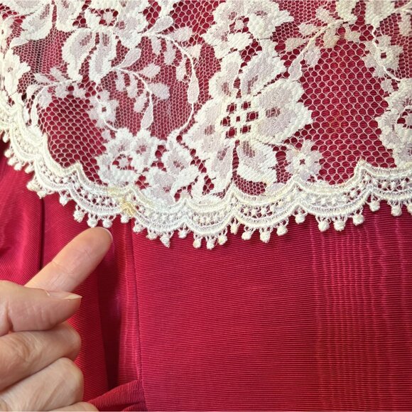 Vintage Jessica McClintock Gunne Sax Girls Christmas Party Dress 6 Red Lace Trim - Picture 8 of 12